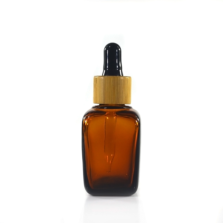 round square 5 10 15 20 30 50 60 100ml frosted amber essential oil serum glass dropper bottle with bamboo cap