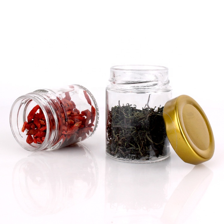 round straight glass jam/honey jars glass storage container with metal lid