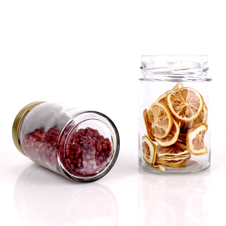 round straight glass jam/honey jars glass storage container with metal lid