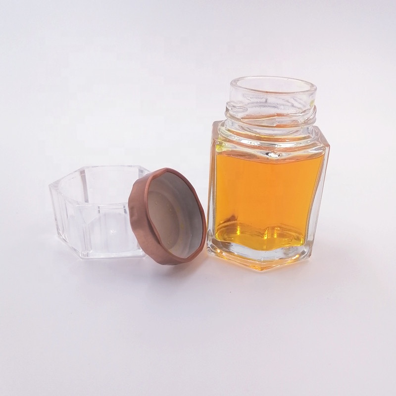 salad candy honey bee jar spice food container clear storage caviar glass bottle hexagon 60ml jam sauce twist off lid vitamin