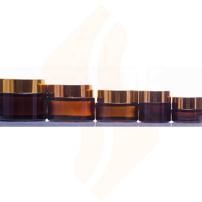 sale 50g clear amber cosmetic cream glass jar with gold lid