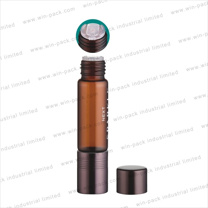 sample cosmetic 6ml amber glass double ends bottle with stopper and roller ball for perfume or essential oils