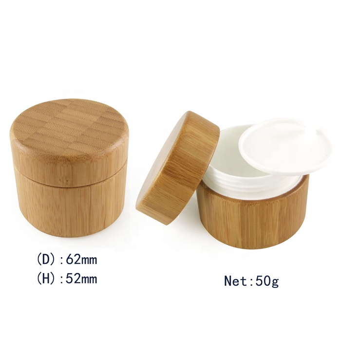 sample free 30g white plastic skin care cream storage jar with bamboo lid