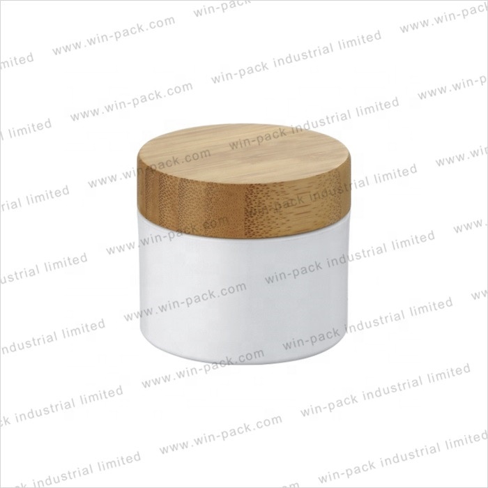 sample free 30g white plastic skin care cream storage jar with bamboo lid