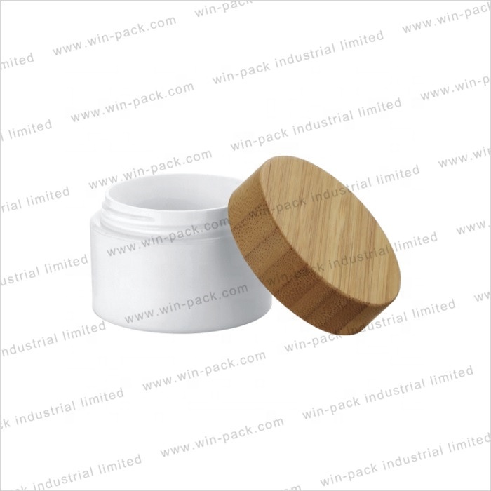 sample free 30g white plastic skin care cream storage jar with bamboo lid
