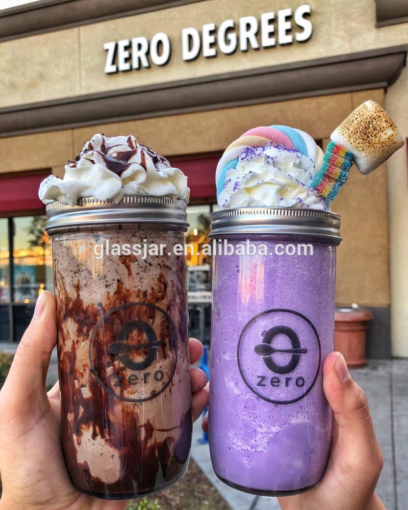screen printing surface glass maosn jar for boba tea and cold juice with metal cap