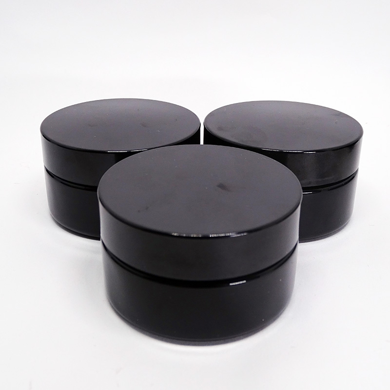 screw cap thick wall luxury cosmetic packaging cream black dark violet glass jar