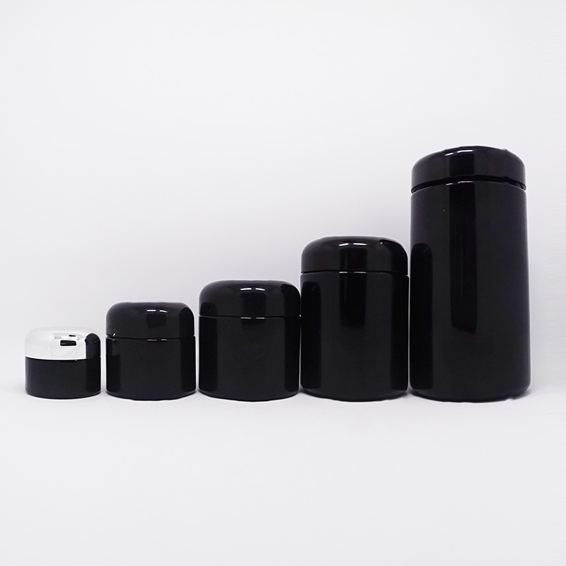 screw cap thick wall luxury cosmetic packaging cream black dark violet glass jar