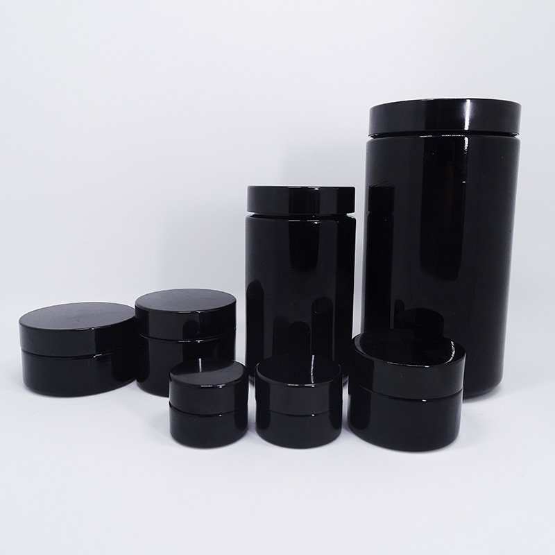 screw cap thick wall luxury cosmetic packaging cream black dark violet glass jar