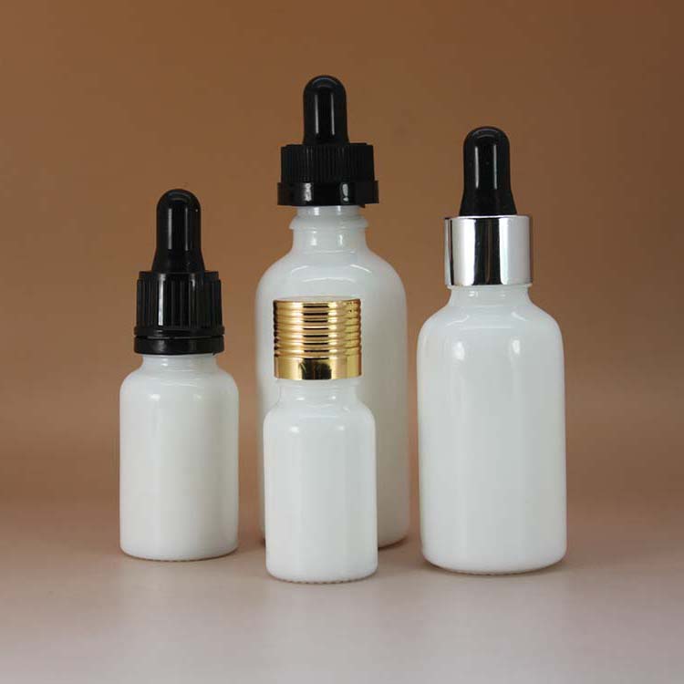serum essential oil e liquid 30ml white round frosted glass dropper bottles with child proof cap tube packaging