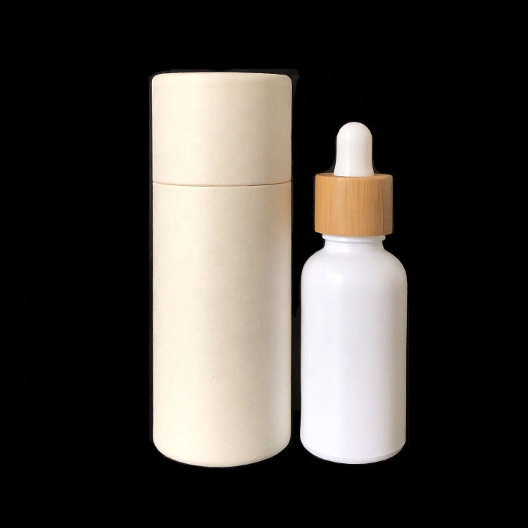 serum essential oil eliquid 30ml matte white round frosted colored glass dropper bottles with bamboo cap tube packaging