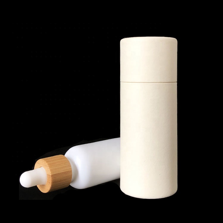 serum essential oil eliquid 30ml matte white round frosted colored glass dropper bottles with bamboo cap tube packaging