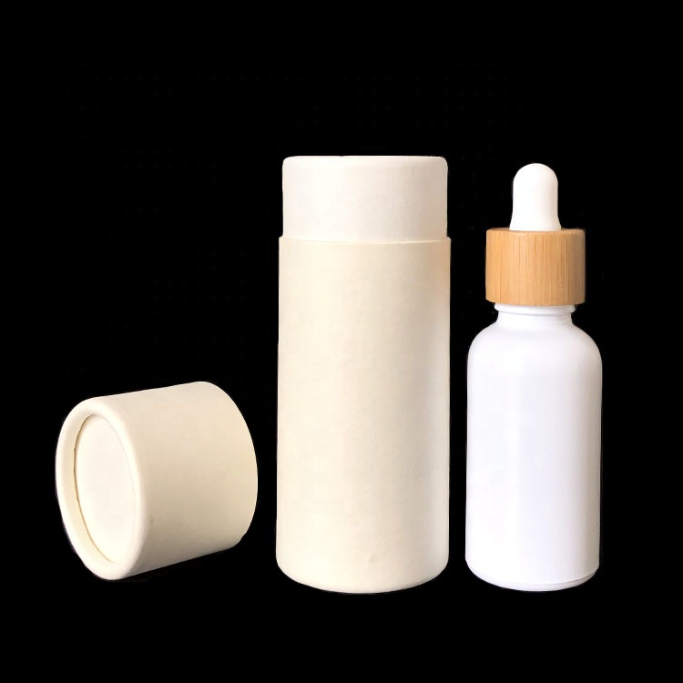 serum essential oil eliquid 30ml matte white round frosted colored glass dropper bottles with bamboo cap tube packaging