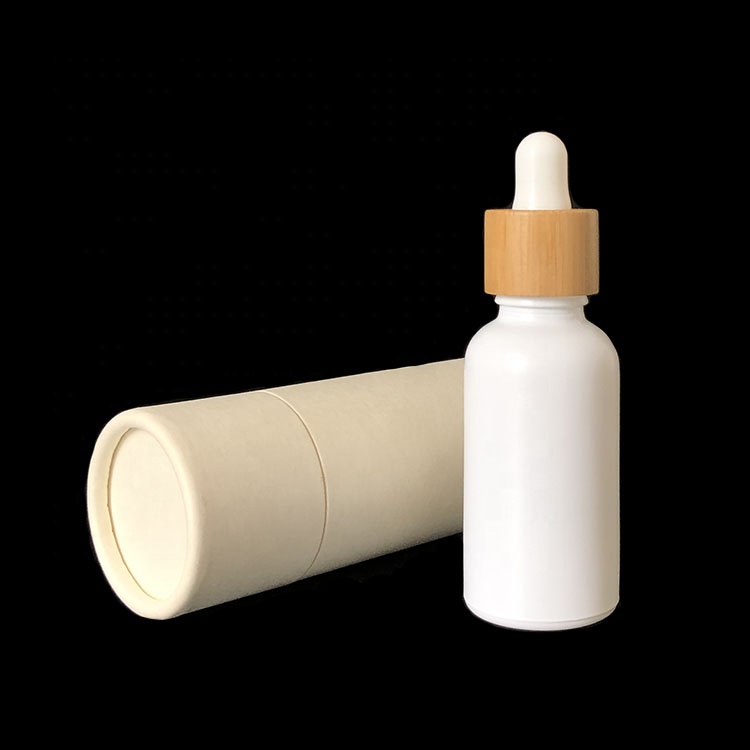 serum essential oil eliquid 30ml matte white round frosted colored glass dropper bottles with bamboo cap tube packaging