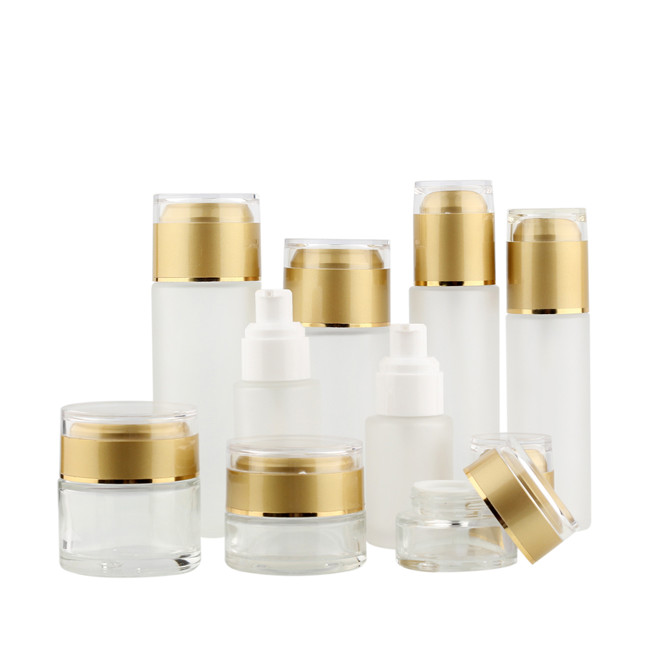 set cosmetic packaging luxury lotion bottle glass  cream jars