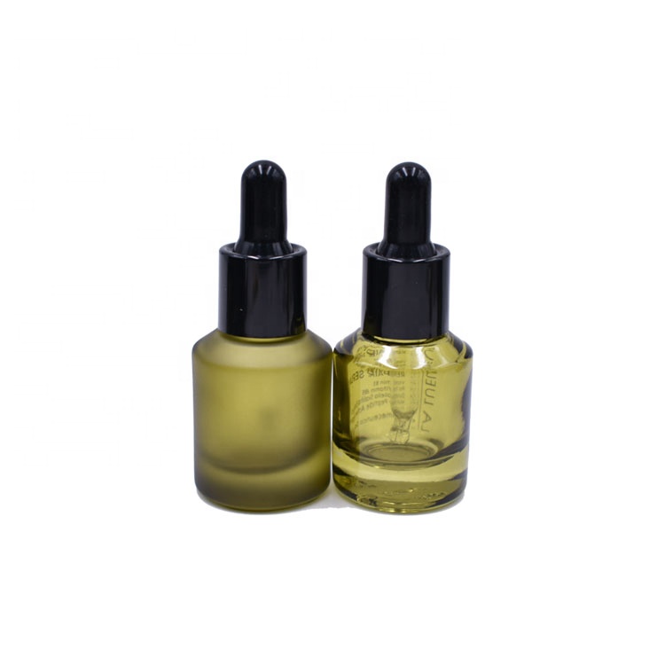 shanghai skin care green cosmetic sloping shoulder 0.5oz 15ml glass serum bottle with black plastic dropper