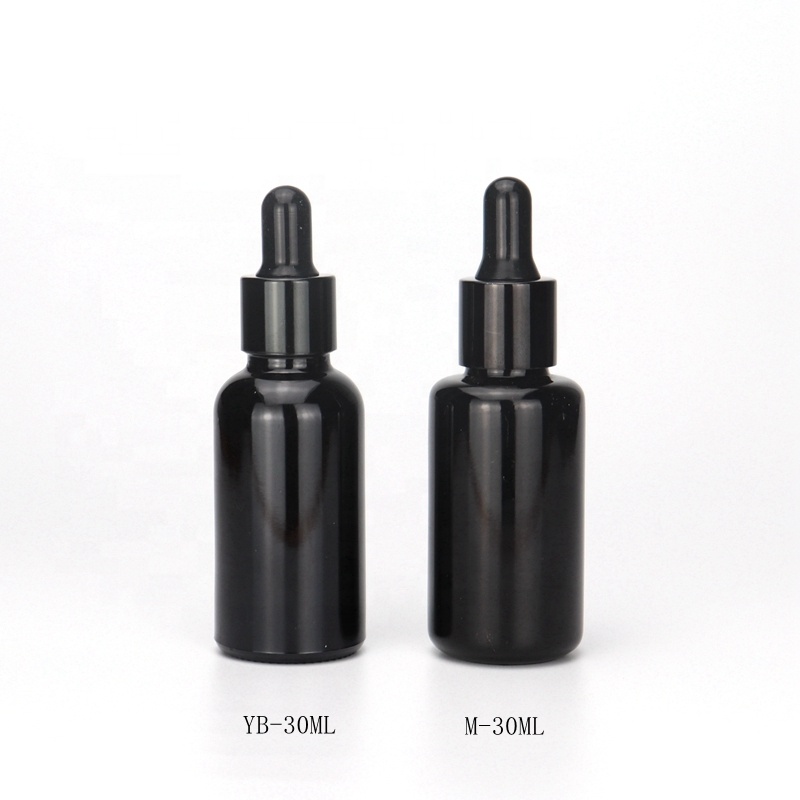 shiny black aluminum dropper 30ml black glass bottles opaque black cosmetic bottles 30 ml essential oil dropper