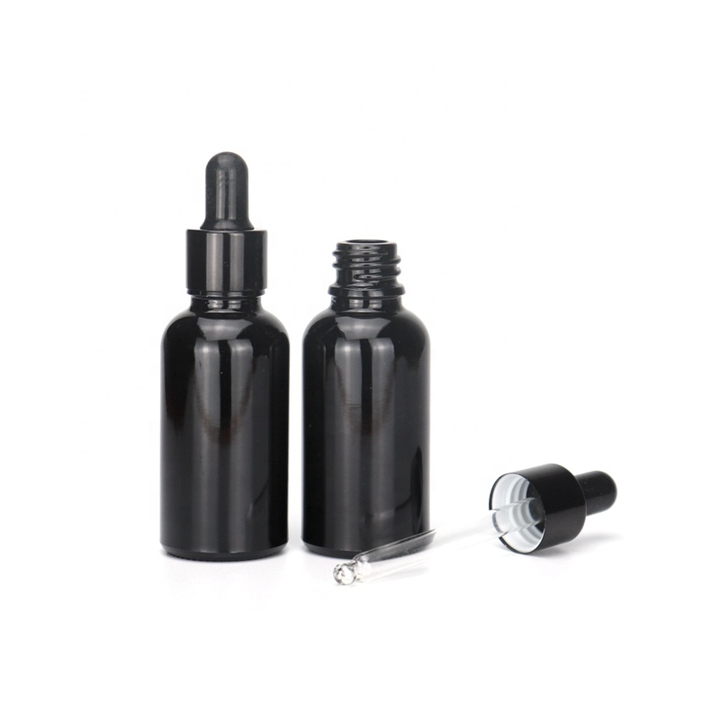 shiny black aluminum dropper 30ml black glass bottles opaque black cosmetic bottles 30 ml essential oil dropper
