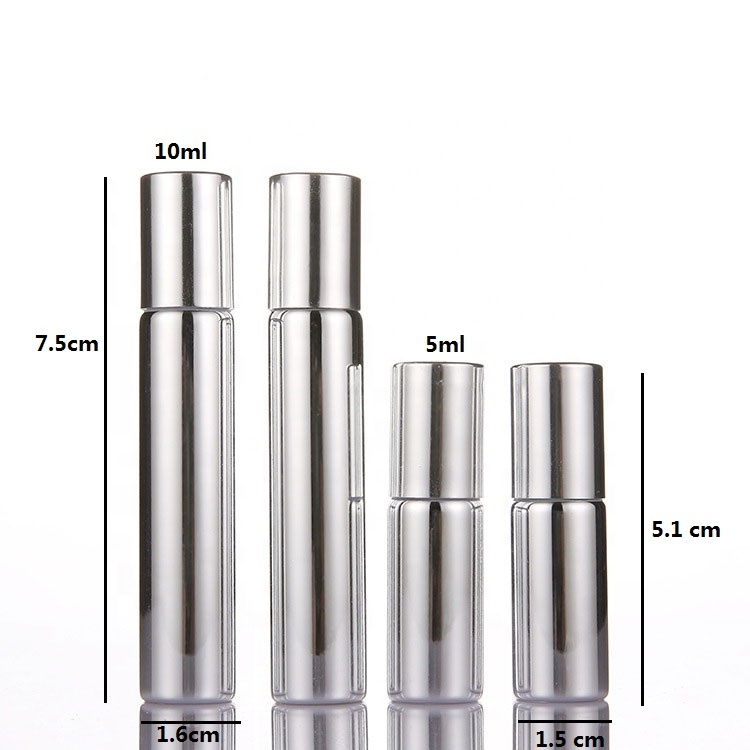 shiny luxury silver gold glass roll on bottles beauty perfume 5ml 10ml essential oil bottles