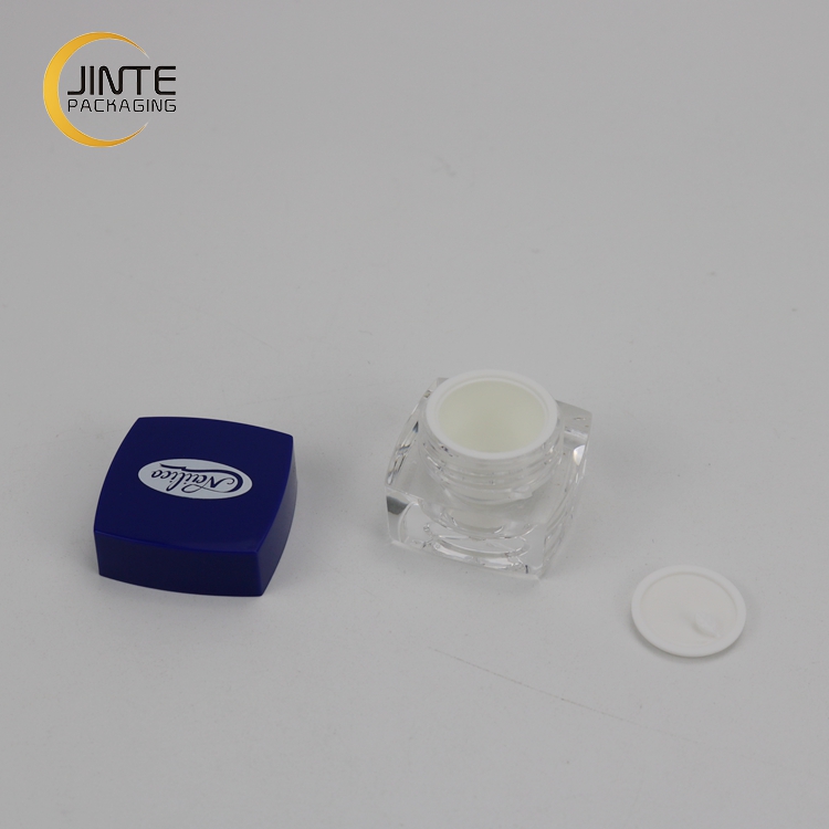 silk printing square double wall uv gel cream jar clear plastic acrylic jar with blue cap