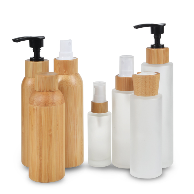 silk screen surface handling 100ml 120ml 150ml frosted glass cosmetic face cream shampoo bottle with bamboo pump