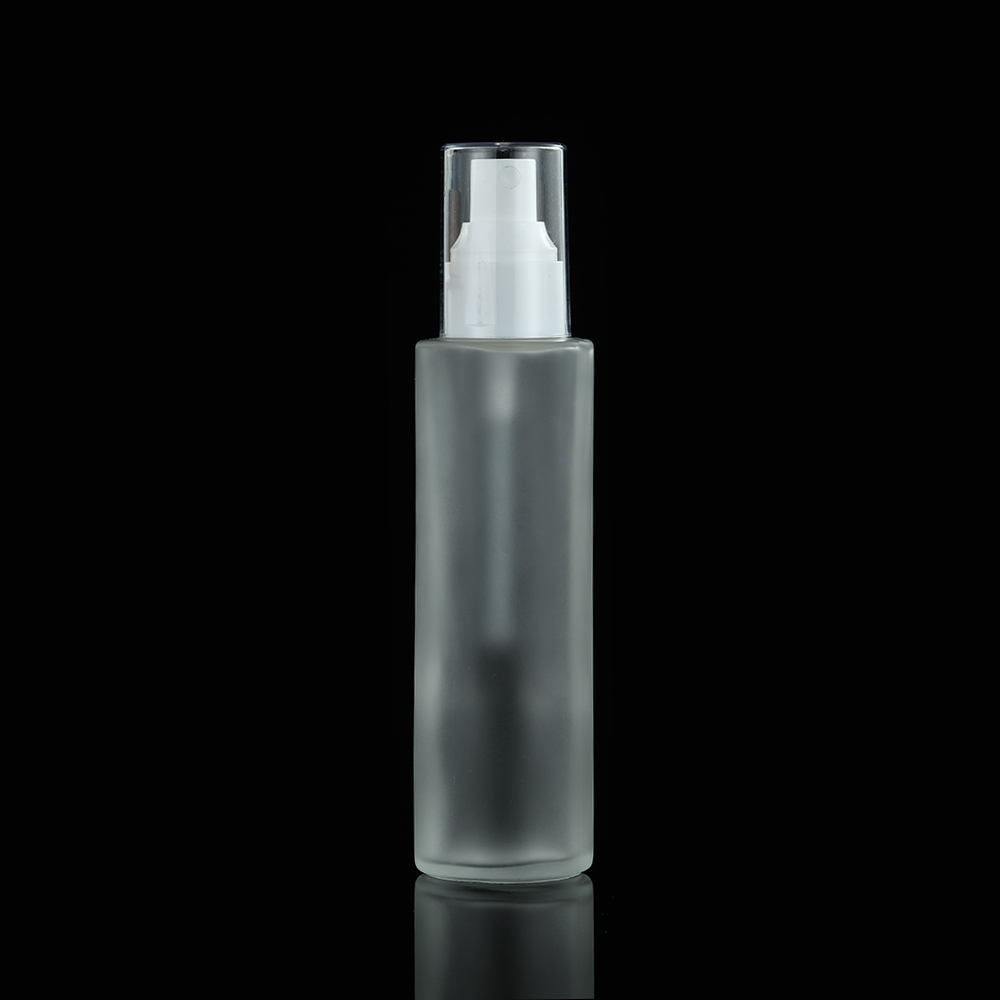 silver aluminum pump skin care lotion cylinder flat 120ml 4 oz frosted glass bottle