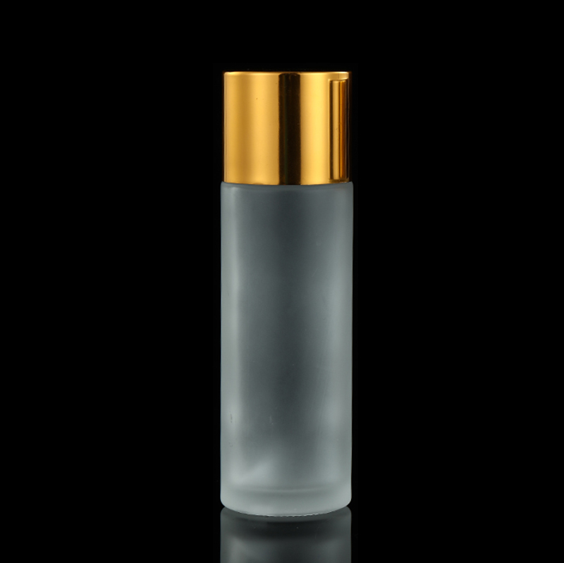 silver aluminum pump skin care lotion cylinder flat 120ml 4 oz frosted glass bottle