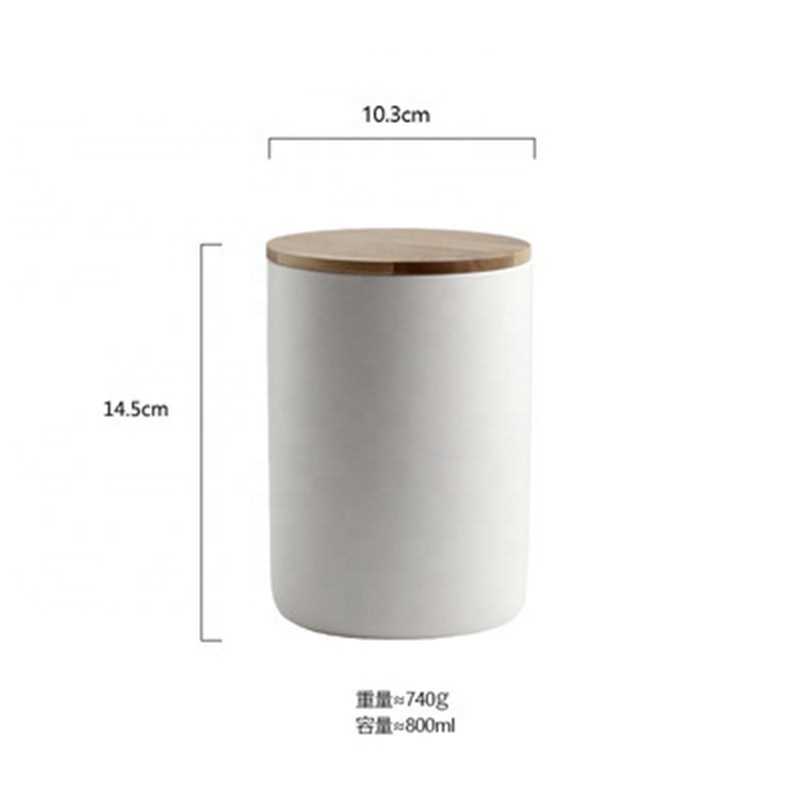 simple ceramic white coffee tea sugar canister with bamboo lid storage kitchen porcelain jar