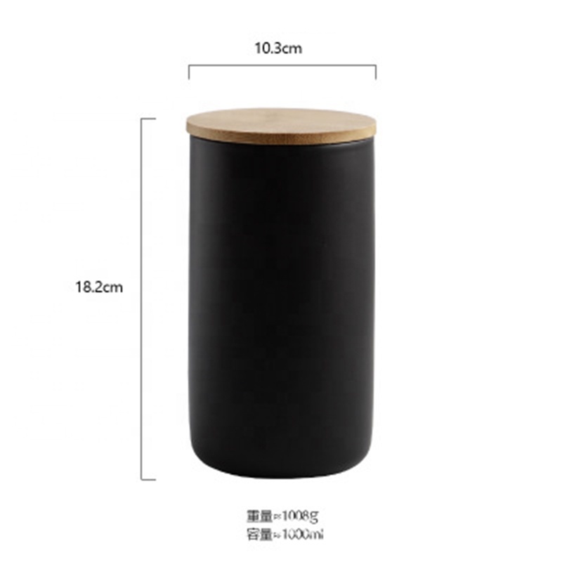 simple ceramic white coffee tea sugar canister with bamboo lid storage kitchen porcelain jar