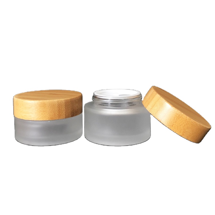 skin care 30g clear frosted glass jar with bamboo cap