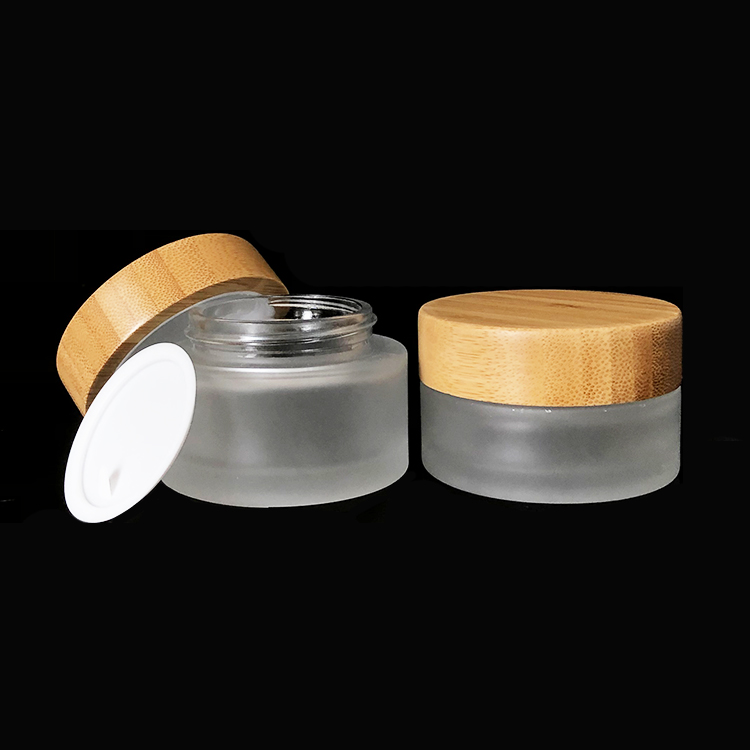skin care 30g clear frosted glass jar with bamboo cap