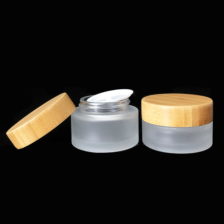 skin care 30g clear frosted glass jar with bamboo cap