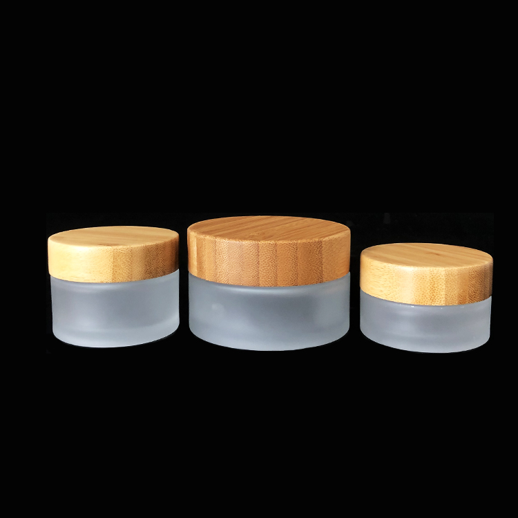 skin care 30g clear frosted glass jar with bamboo cap