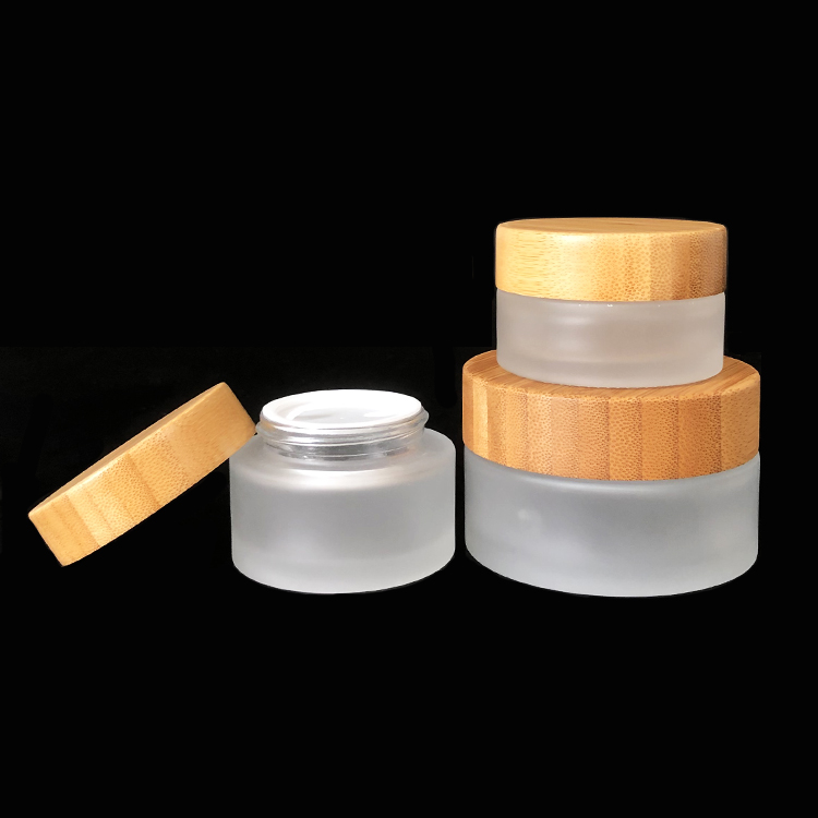 skin care 30g clear frosted glass jar with bamboo cap