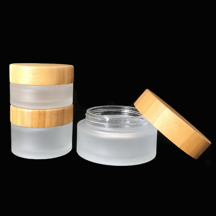 skin care 30g clear frosted glass jar with bamboo cap