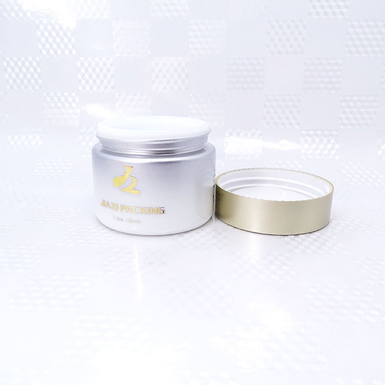 skin care 50ml natural white cosmetic glass cream jar with silver lid opal white glass cosmetic jar