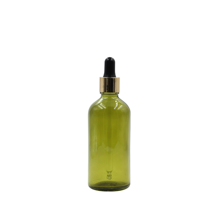 skin care 5ml 10ml 15ml 20ml 30ml 50ml 100ml Wholesale olive green essential oil glass bottle with golden dropper