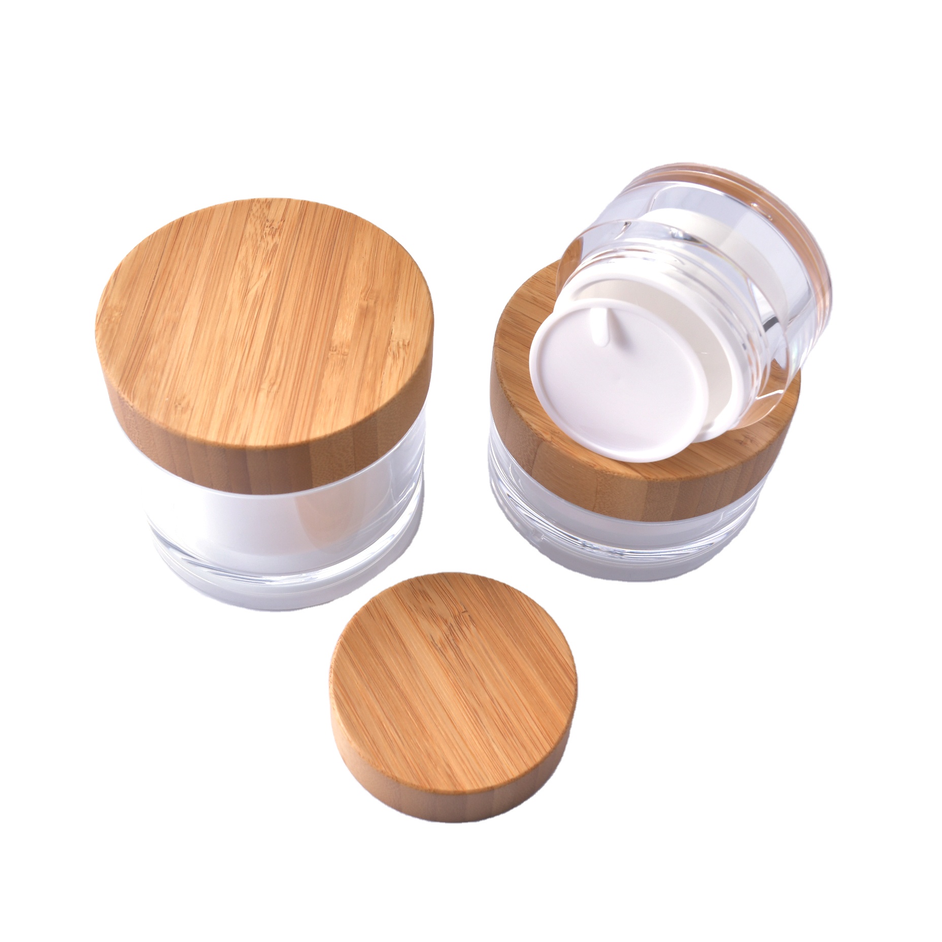 skin care acrylic body jar wood lid hot cream pot plastic packaging