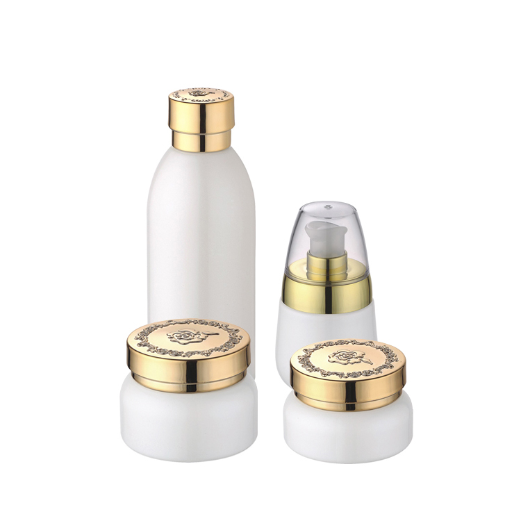 skin care cosmetic packaging fancy luxury 30ml 120ml 30g 50g ceramic cosmetic set bottle and jar with gold top