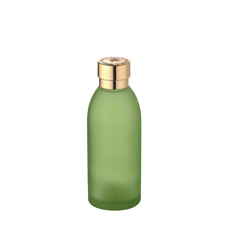 skin care cosmetic packaging fancy round frosted green face toner glass bottle with rose pattern cap
