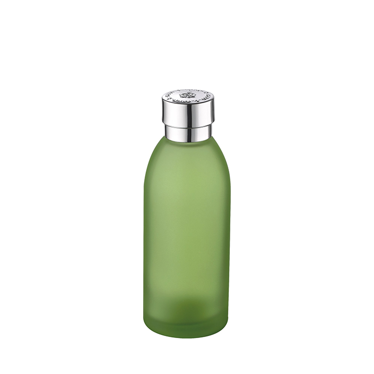skin care cosmetic packaging fancy round frosted green face toner glass bottle with rose pattern cap