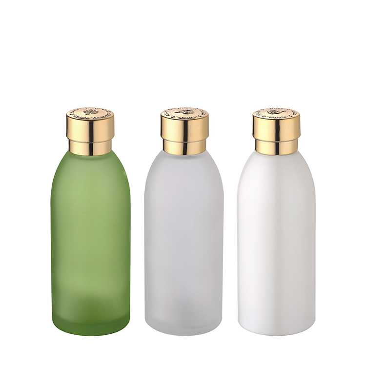 skin care cosmetic packaging fancy round frosted green face toner glass bottle with rose pattern cap