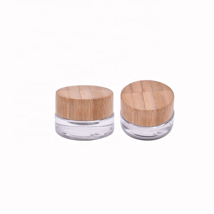 skin care fancy biodegradable lip balm container, eco-friendly 3g clear mini glass jar with bamboo lid