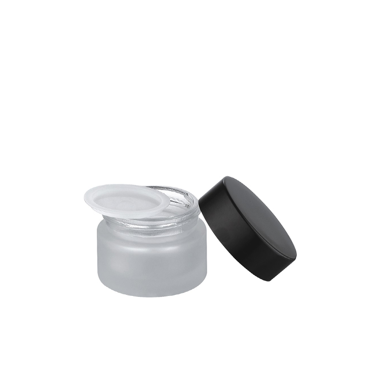 skin care glass container round shape flat shoulder 15g 20g 30g 50g 100g frosted matt jars with black lid