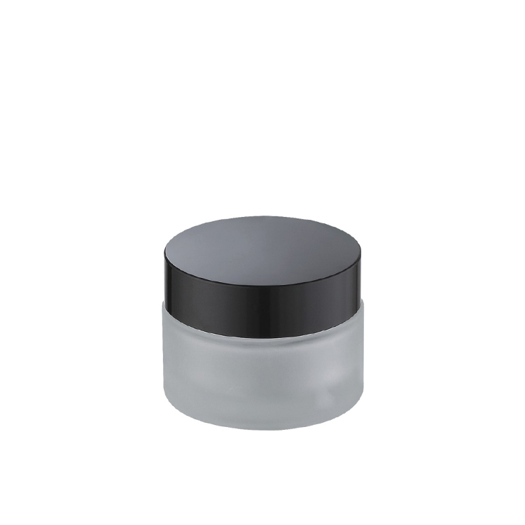 skin care glass container round shape flat shoulder 15g 20g 30g 50g 100g frosted matt jars with black lid
