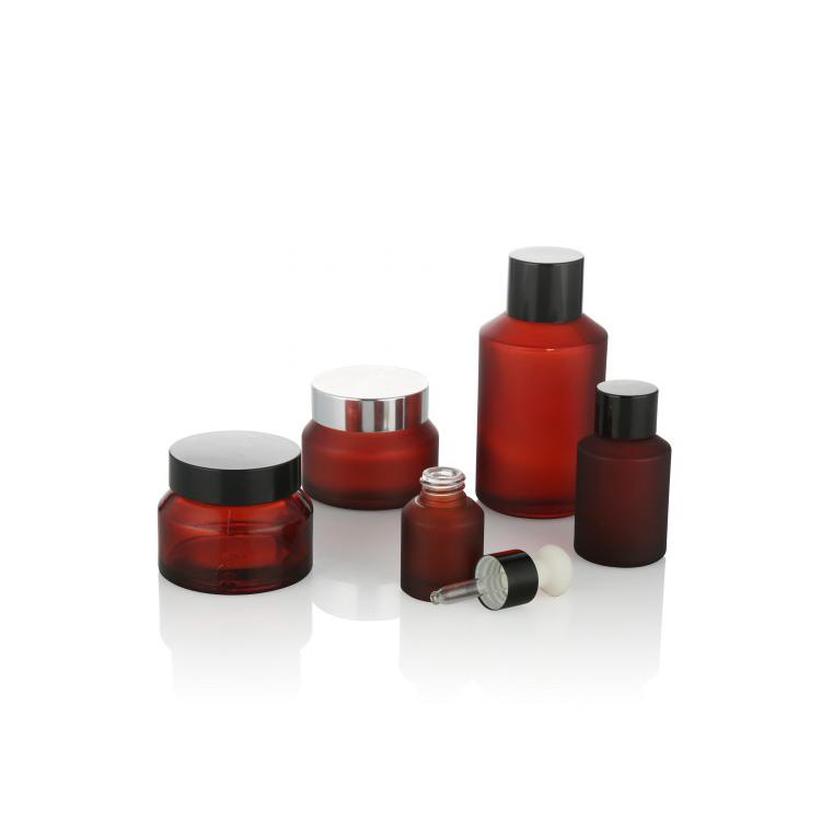 skin care  package cosmetic glass jar 50g 30g red frosted  glass jar with aluminum lid