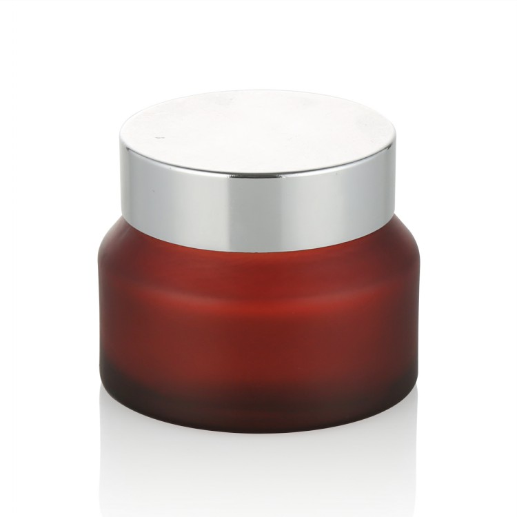 skin care package cosmetic glass jar 50g 30g red frosted glass jar with aluminum lid