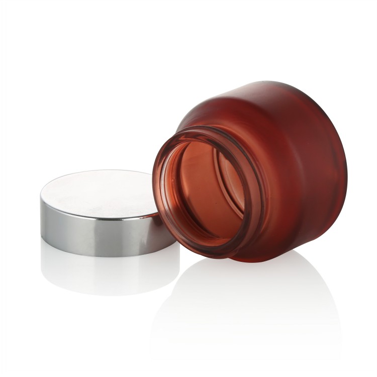 skin care package cosmetic glass jar 50g 30g red frosted glass jar with aluminum lid