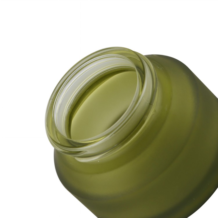 skin care package frosted green glass cream jar with matte black plastic lid 5g 15g 30g 50g