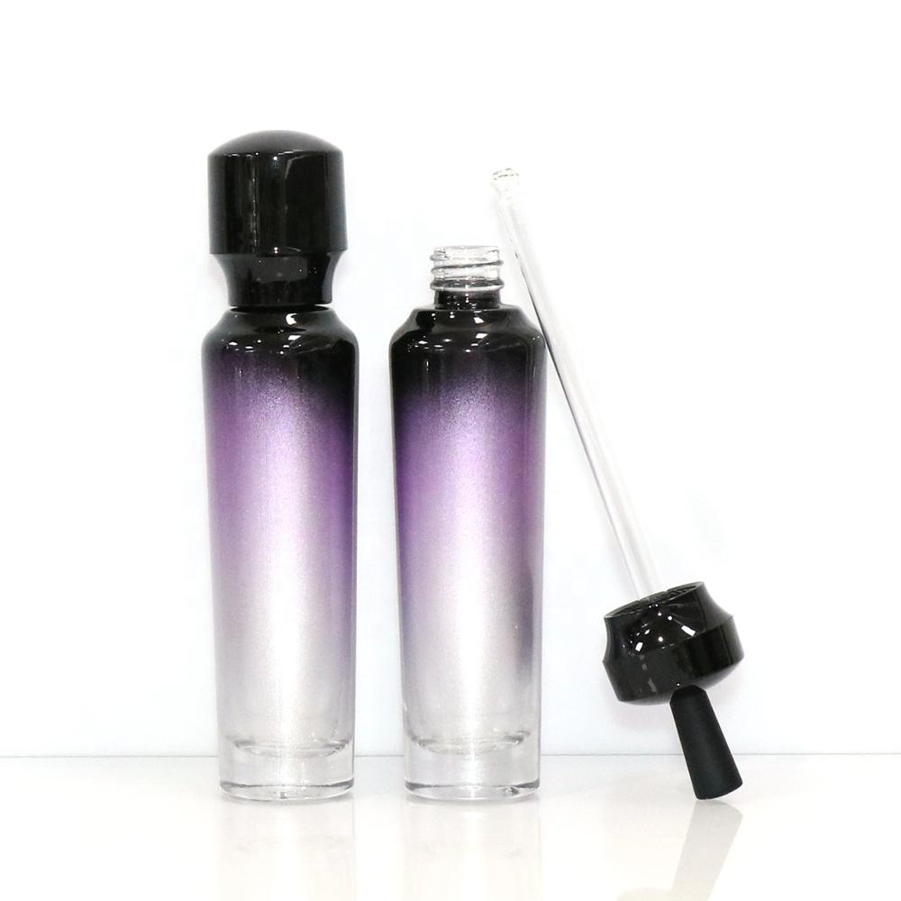 skin care packaging 15ml 30ml 50ml purple black olive oil e liquid glass dropper serum bottle unique